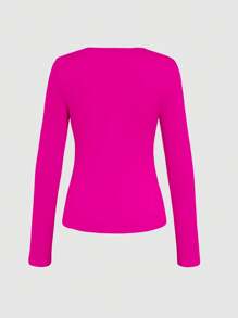 INAWLY Women's Casual V-Neck Long Sleeve Knight Print T-Shirt Fall Cloth For Women - Hot Pink - View 2