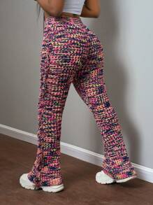 Slaydiva 女士时尚针织流苏裤：秋冬多色段染图案针织衫