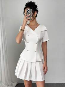 Calvaya Double-Row Crystal Heart Decor Thin Blazer