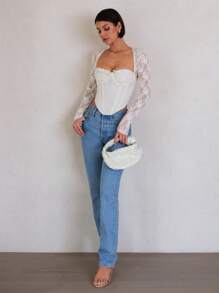 SHEIN BAE 女装春夏浪漫优雅杏色蕾丝拼接人字形束身衣外出上衣，夏季女装，演唱会女装，狂欢节