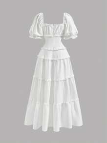 SHEIN MOD White Maxi Lace Ruffled Victorian Vintage Dress, Party Dress, Prom Dress, Vacation Outfits Woman,Summer Dress,Vacation Outfits Woman,Country Outfits,Boho Dress,Women's Holiday Dress - White - View 2