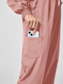 TaskEZ Solid Color Long Sleeve & Long Pants Scrub Uniform Set - Dusty Pink - View 7