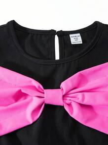 SHEIN Explorewe Tween Girl Colorblock Bow Decor Sleeveless Dress Bow Dresses Bow Clothes Girls