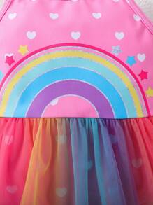 Emery Rose Kids Emery Rose Kids 适合年轻女孩的彩虹图案拼布网纱连体泳衣 - 粉色 - 查看 4