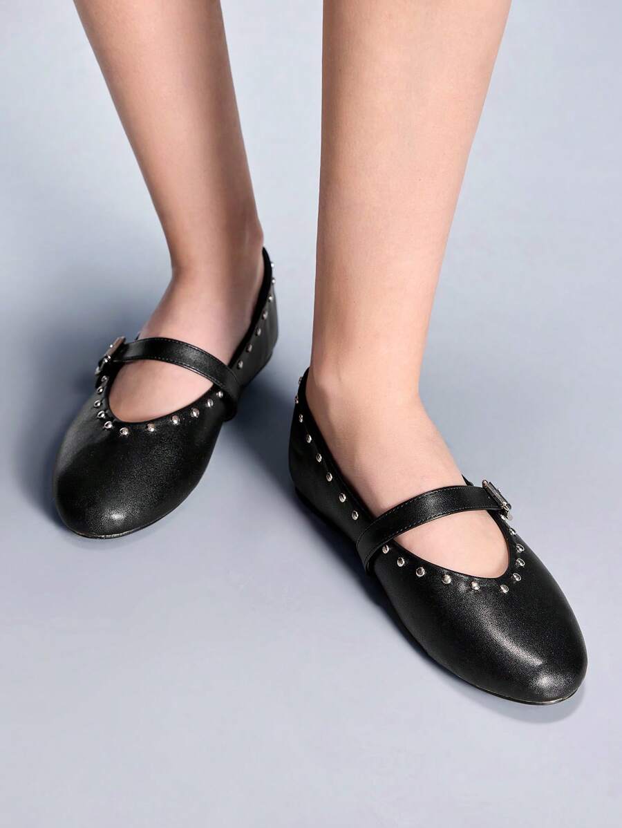 CUCCOO GRLICON 女士 Y2K 风格平底鞋，适合朋克、骑行者、酷女孩、万圣节、圣诞节、派对装扮 - 黑色 - 查看 1