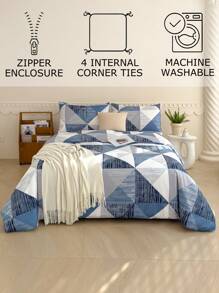 Soft Microfiber Duvet Cover Set, Classic Geometric Pattern - Best 2/3 PiecesDuvet Cover/Bedding Set - Includes 1 Duvet Cover And 1/2 Pillow Shams - Affordable, High Quality, Fits Twin, Queen, King, Full Size Beds - Blue - View 5