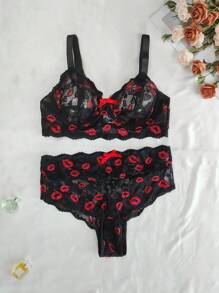Seduluxe Conjunto de lencería sexy de 2 piezas con sujetador con aros y pantis para mujer de talla grande