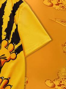 GARFIELD X SHEIN Maglietta a maniche corte con scollo rotondo, stampa a graffio di gatto per ragazzo adolescente