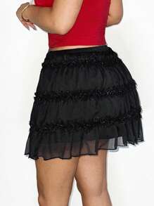 SHEIN SXY Faldas de mujer, falda negra, minifalda negra, faldas negras para mujer, conjuntos de verano para mujer, verano, conjuntos para vacaciones en la playa