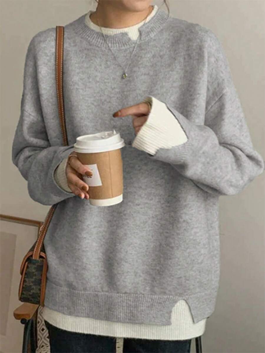 Chiquease Women's Casual Colorblock Splice Sweater Fall Cloth For Women - Grey - View 1