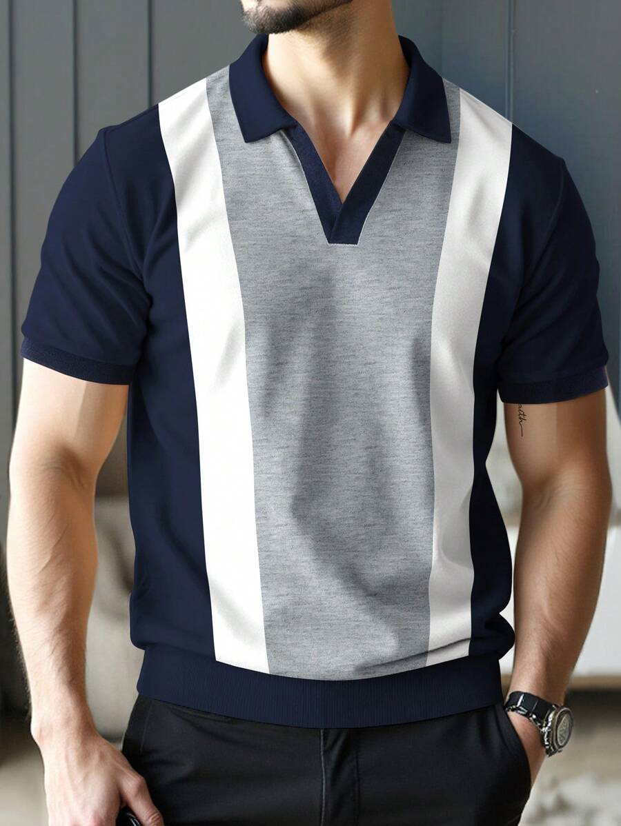 Manfinity Homme Herren Lässig Pendel Kurzarm Poloshirt in Farbblock, für Golf - Verschiedenfarbig - Übersicht 1