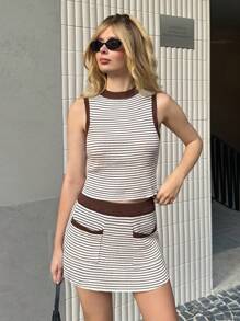 Forever 21 Dames gestreepte zak korte gebreide trui en rok, herfst/winter