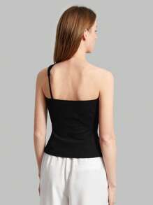 Ontre 女款 2025 新款黑色春季无袖单肩纯色修身露脐上衣带镂空装饰 - 黑色 - 查看 6