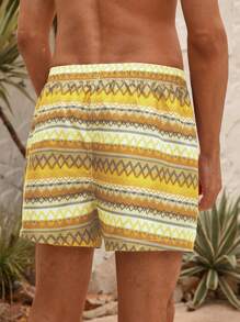 Manfinity Men's Wavy Striped Print Drawstring Waist Beach Shorts - Multicolor - View 2