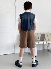 DAZY 儿童秋装、青少年男孩牛仔衬衫、返校服装 - 中等水洗藍 - 查看 5