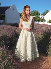 Glamine Charm Đầm Maxi Peplum In Họa Tiết Dệt Hở Lưng Có Nơ Trang Trí Cho Nữ - Màu be - Xem 5