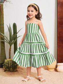 SHEIN Young Girl Woven Striped Snug Fit Cami Dress - Multicolor - View 2