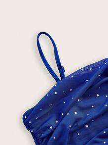 SHEIN MOD 前褶黑色紧身优雅背心、秋季上衣、性感背心、派对背心、约会背心、俱乐部上衣、亮片上衣、生日女士服装 - 寶藍色 - 查看 3