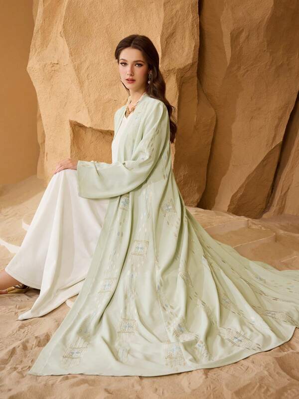 Al Najma Loose Fashion Elegant Embroidered Long Abaya Robe,Modest