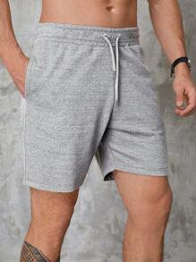 EURMUSE Pantalones cortos de hombre de unicolor simple con cordón a la cintura - Gris - Ver 5