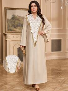 Al Najma Plus Size Women Turkish & Arabian-Style Long Tunic, Modest Kaftan - Apricot - View 2