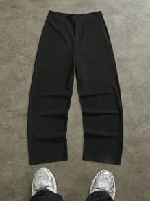 Forever 21 Solid High Rise Flared Straight Leg Pants - Black - View 3