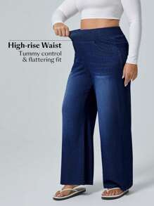 Flexra Jeans novio de pierna ancha de punto con alta elasticidad, talla grande
