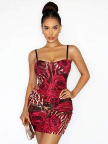Zolique Robe glissière ajustée et élégante avec imprimé floral pour femmes - Multicolore - Voir 1