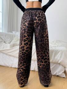 SHEIN EZwear Women Leopard Print Casual Pants, Stylish & Versatile For Daily Wear - Brown - View 2