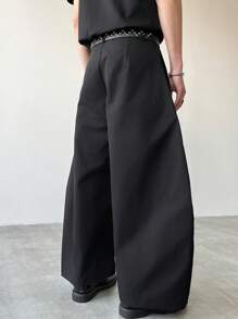 Manfinity EMRG 男士时尚宽松纯色阔腿裤INS百搭弧形阔腿裤日系山本风解构设计日常可穿适合男士黑色长裤oversized裤子宽松日系裤子男喇叭裤秋季 - 黑色 - 查看 4