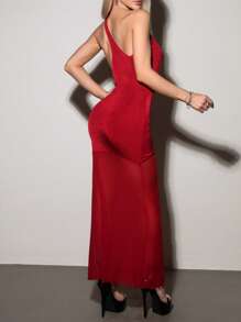 SHEIN ICON Damen sexy asymmetrisches Kleid mit einem Schulter, Mesh, figurbetont