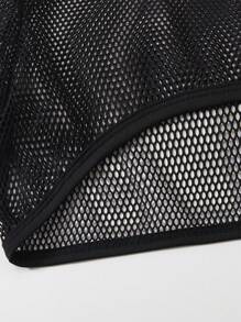 3pcs Tween Girl Street Style Set: Cropped Mesh Short Sleeve Top, Anime Character Print Tank Top & Denim Effect Pants - Black and White - View 3