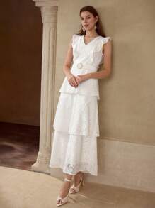 MOTF PREMIUM LACE RUFFLE TRIM DRESS - White - View 4