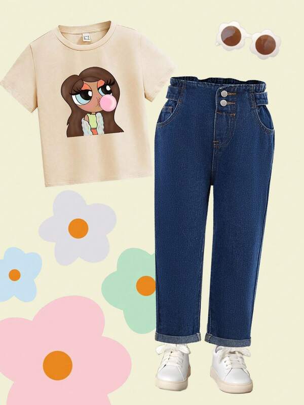 SHEIN Vaqueros de cowgirl azul oscuro para niñas jóvenes artistas, aptos para todas las estaciones