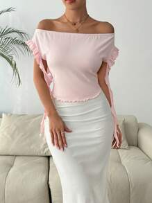 Chiquease 女士优雅修身露肩荷叶边袖上衣