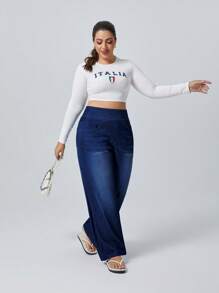 Flexra Jeans novio de pierna ancha de punto con alta elasticidad, talla grande
