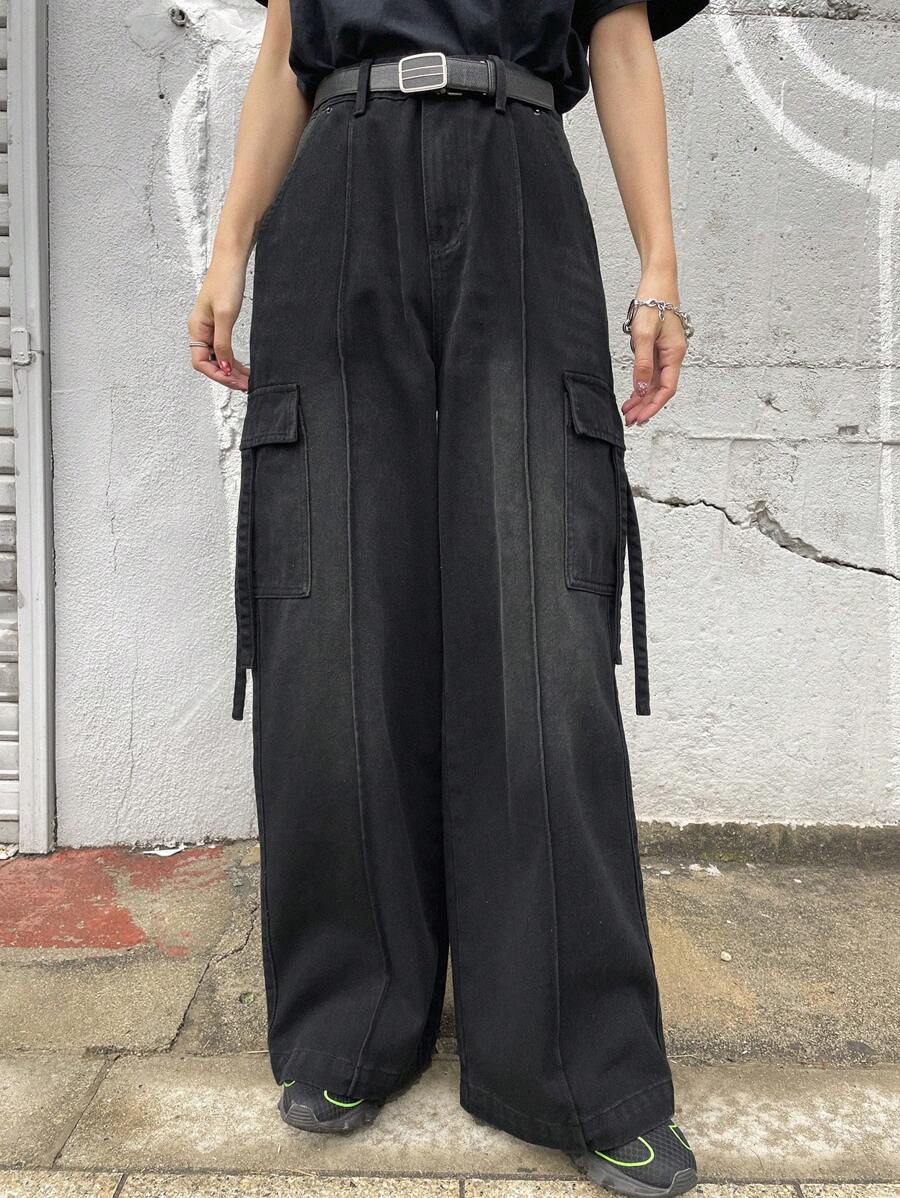 FRIFUL Women's Black Straight Leg Jeans With Large Pockets, Casual Spring - Grey - View 1