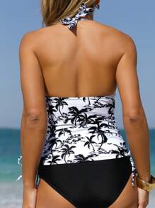 Swim Lushoire 2 Mảnh Đồ bơi Tankini hở lưng họa tiết hoa ngày lễ dành cho nữ mùa xuân, có dây rút có thể điều chỉnh, thoải mái và rộng rãi cho kỳ nghỉ hè trên bãi biển - màu đen - Xem 6