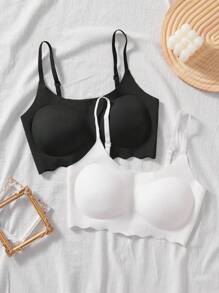 2Pcs Teen Girl Simple Comfortable Padded Adjustable Straps Seamless Backless Bra Set