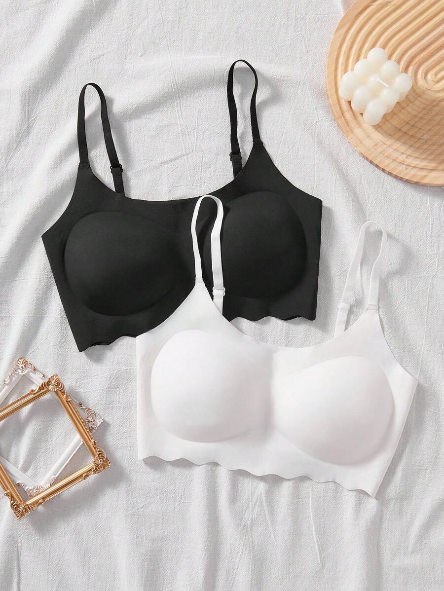 2Pcs Teen Girl Simple Comfortable Padded Adjustable Straps Seamless Backless Bra Set