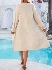 Breezaya Cárdigan largo y delgado de unicolor, de manga larga y estilo minimalista casual para mujer