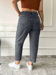 EURMUSE 100%纯棉 高腰 紧身 轻洗 - 淺灰色 - 查看 2