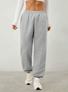 SHEIN PETITE Women Elastic Waist Straight Leg Casual Pants, For Everyday Wear - Multicolor - View 8