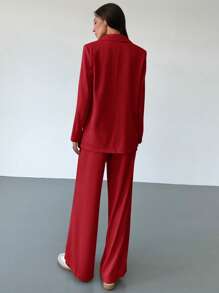 Aloruh Elegant Commuter Suit Set With Slimming Design, Long Jacket In Fall/Winter - Red - View 2