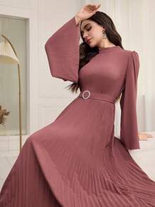 Graceveil Eenvoudige V-hals Flare Mouw Lange Casual Jurk voor Dames