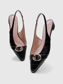 CUCCOO BIZCHIC 女士低跟露背系带鳄鱼纹凉鞋 - 黑色 - 查看 5