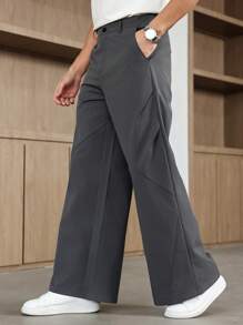 Manfinity Homme Pantalones anchos de unicolor versátiles y casuales para hombre - Gris Oscuro - Ver 4