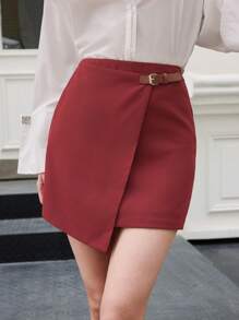 BizChic Women Red Wrap Around Skirt, Suitable For Date Night In Spring And Summer - Burgundy - View 6