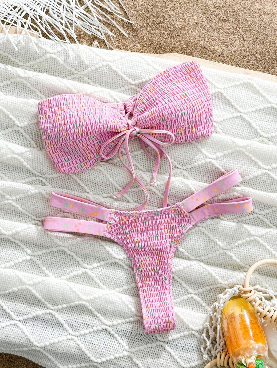 Swim Mod Springbreak Solid Color Bikini Swimsuit - Pink - View 1