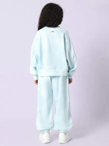 SUMWON Winter Cozy Fleece Sweatshirt Jogger Matching Set Two Piece Wear Tracksuit Sports Athletic Leisure Outfit - Blue - View 2